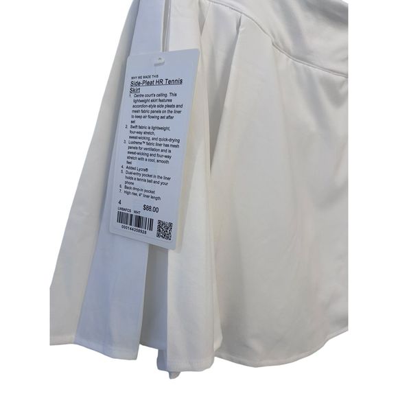 Lululemon Side-pleat HR Tennis Skirt Size 4  WHITE NWT - Picture 4 of 4